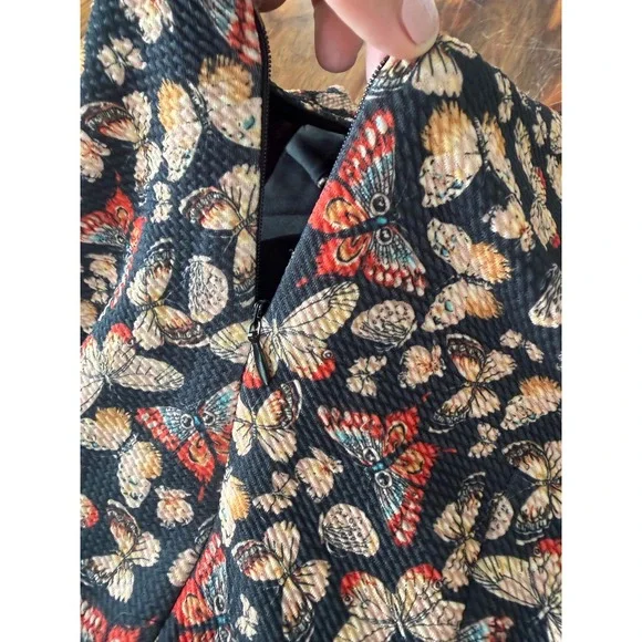 SM Wardrobe Butterfly Print Fit and Flare Dress Sleeveless V-Neck Black Large - Picture 9 of 9